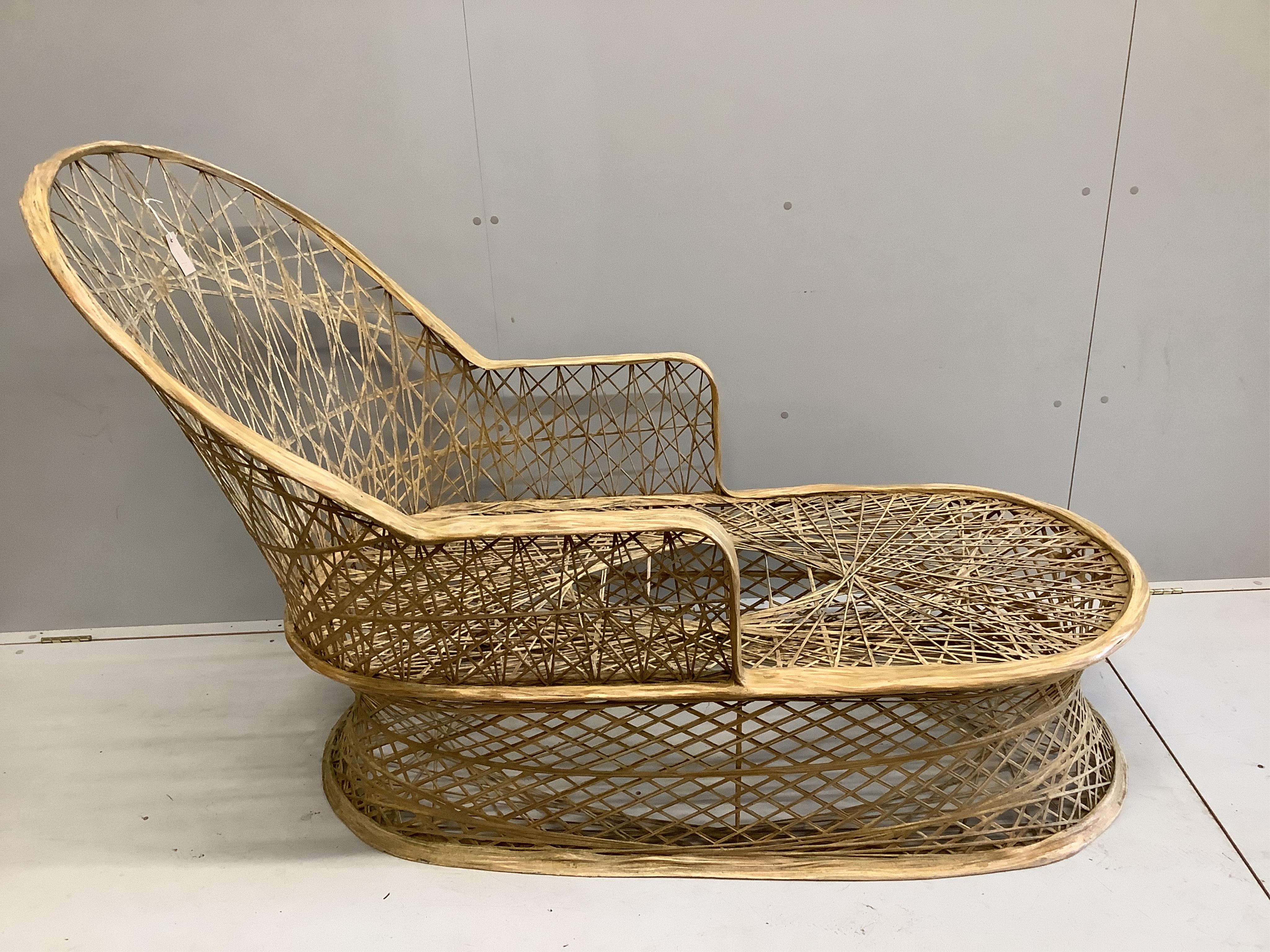 A mid century Russell Woodard spun fibreglass day bed, length 160cm, depth 73cm, height 112cm. Condition - fair